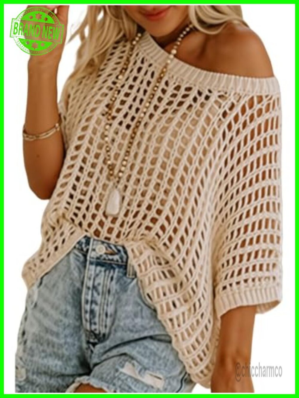 Crochet Off Shoulder Beach Coverup Oversized Hollow Out Summer Top
